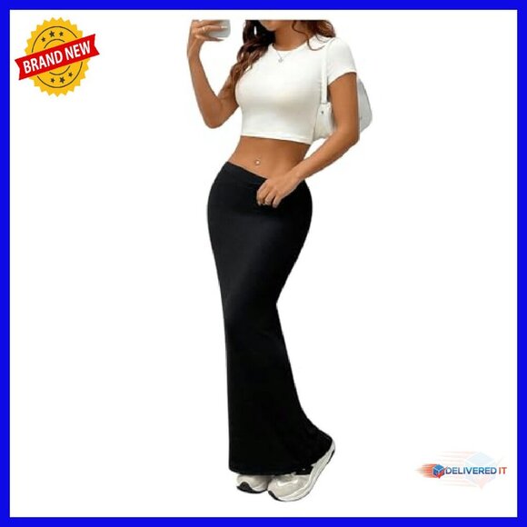 Women's High Waisted Bodycon Maxi Skirt Stretchy Elastic Waist Pencil - Picture 7 of 8